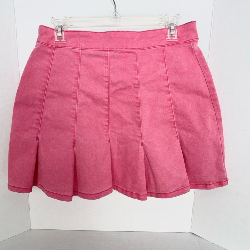 Pink Pleated Denim Mini Skirt – Juniors 9, Barbicore Y2K Preppy, Side Zipper